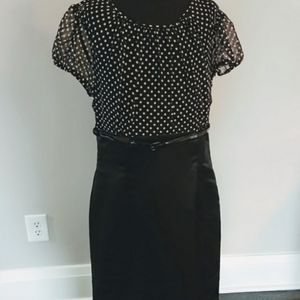 Tahari Chiffon Top Satin Pencil Skirt Belted Dress